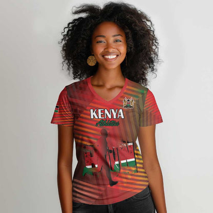 Kenya Athletics Women V-Neck T-Shirt Go Champions Go - African Pride