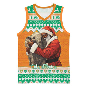 Afro Ivory Coast Christmas Basketball Jersey Black Santa Afishapa - African Pattern - African Pride