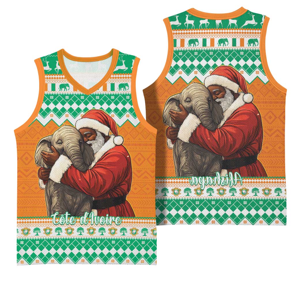 Afro Ivory Coast Christmas Basketball Jersey Black Santa Afishapa - African Pattern - African Pride