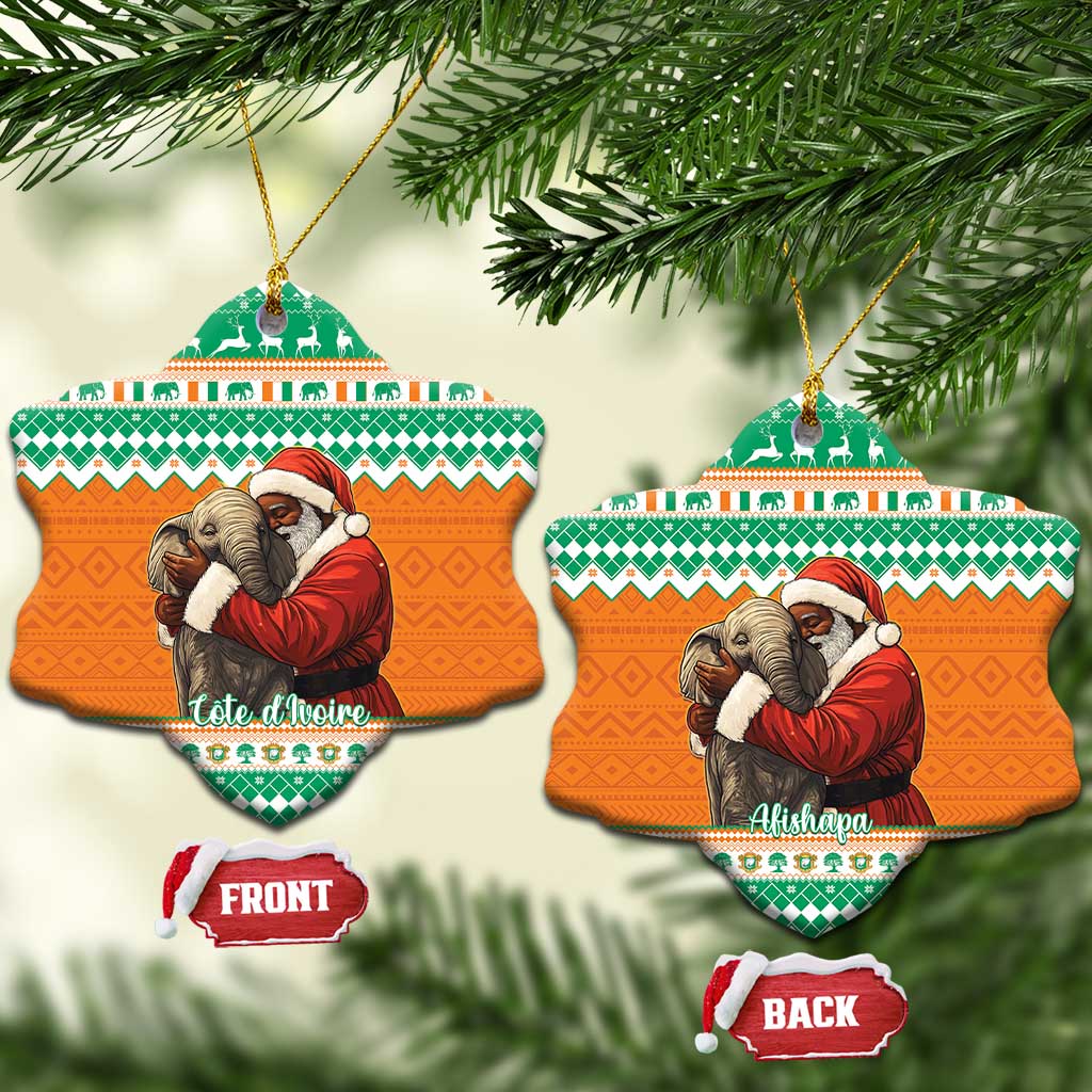 Afro Ivory Coast Christmas Ceramic Ornament Black Santa Afishapa African Pattern