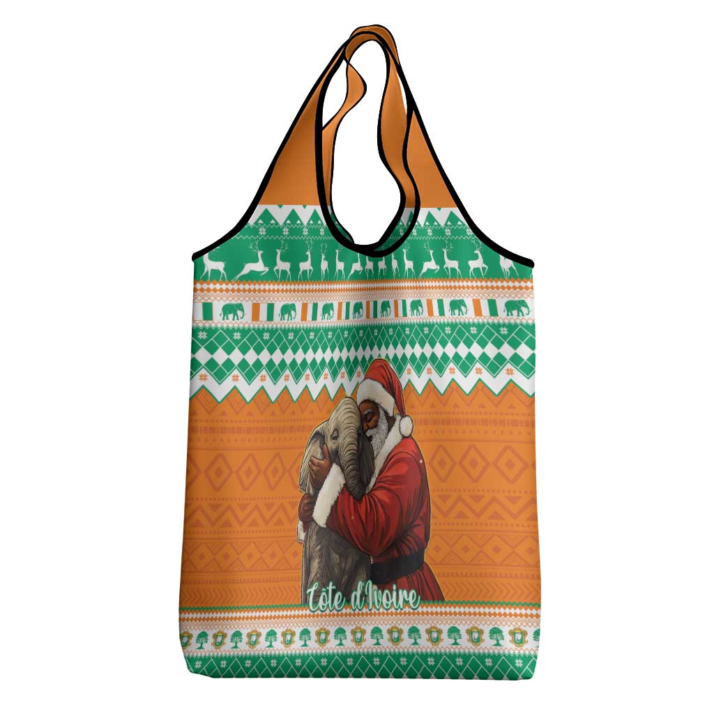 Afro Ivory Coast Christmas Grocery Bag Black Santa Afishapa - African Pattern
