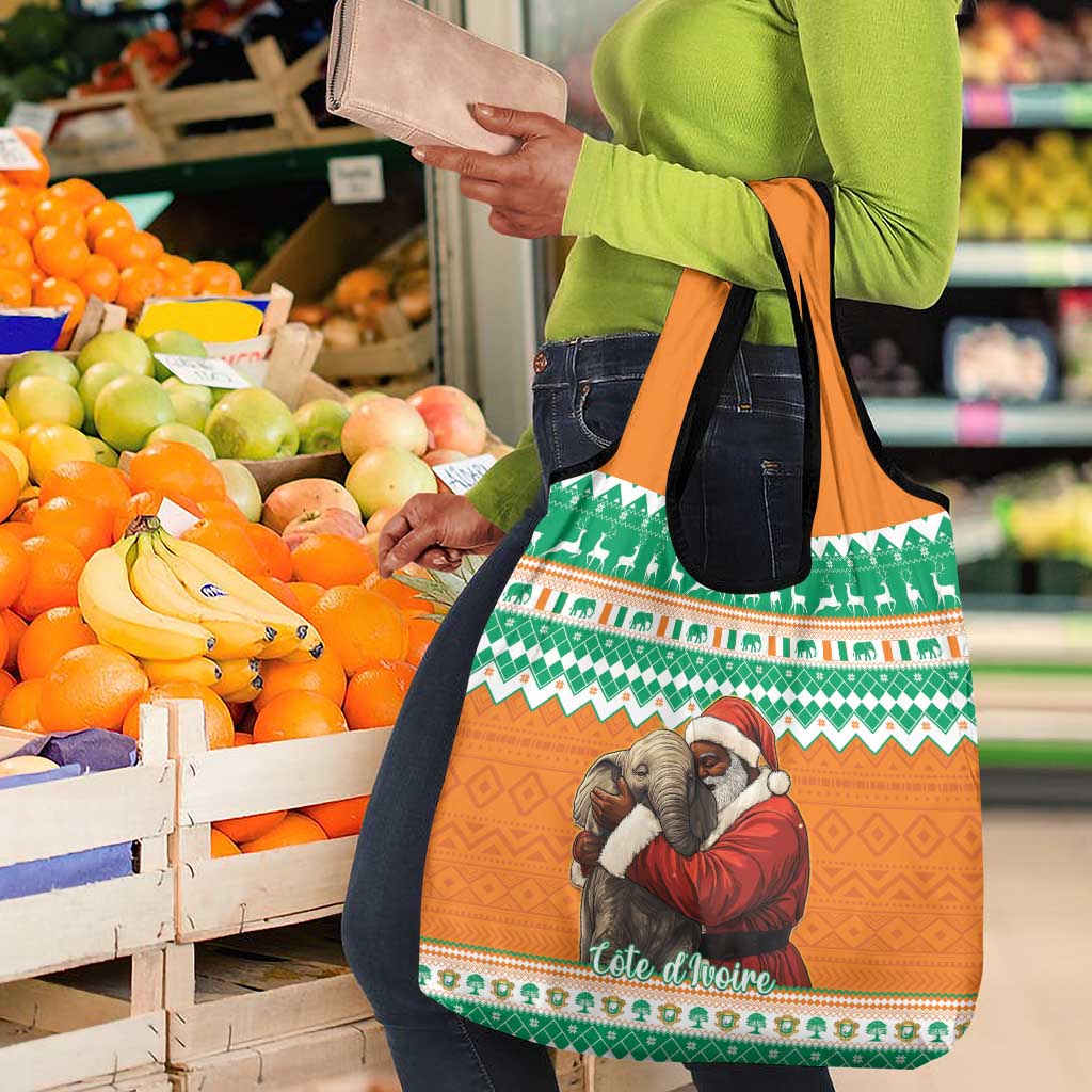 Afro Ivory Coast Christmas Grocery Bag Black Santa Afishapa - African Pattern