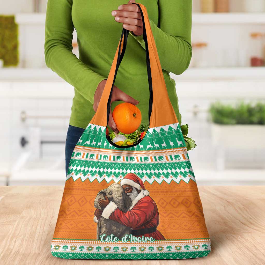 Afro Ivory Coast Christmas Grocery Bag Black Santa Afishapa - African Pattern