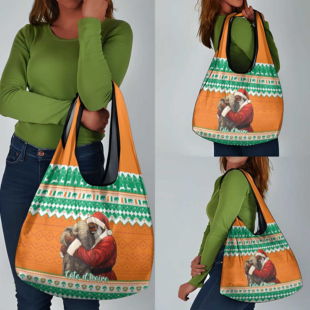 Afro Ivory Coast Christmas Grocery Bag Black Santa Afishapa - African Pattern