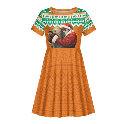 Afro Ivory Coast Christmas Kid Short Sleeve Dress Black Santa Afishapa - African Pattern