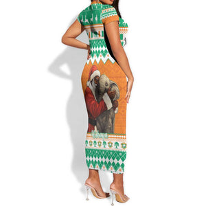 Afro Ivory Coast Christmas Short Sleeve Bodycon Dress Black Santa Afishapa - African Pattern LT15