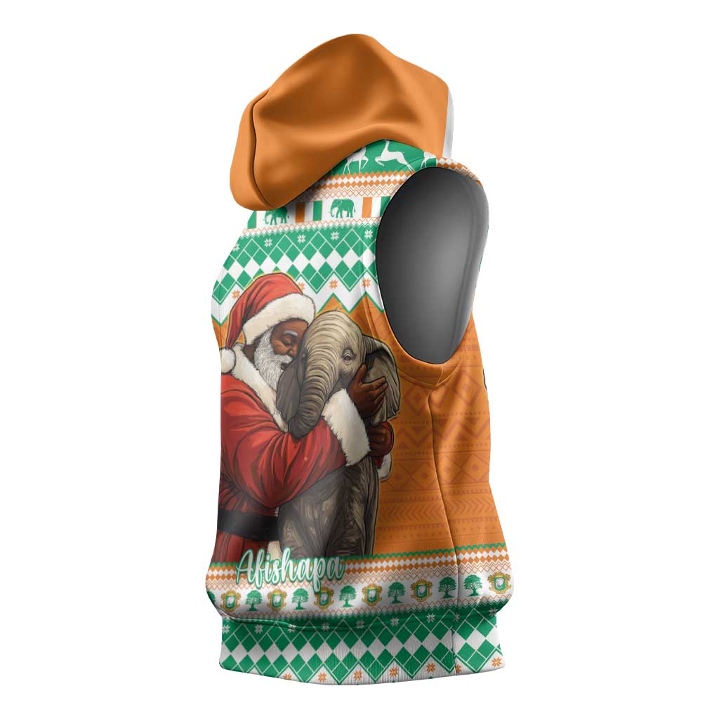 Afro Ivory Coast Christmas Sleeveless Hoodie Black Santa Afishapa - African Pattern - African Pride