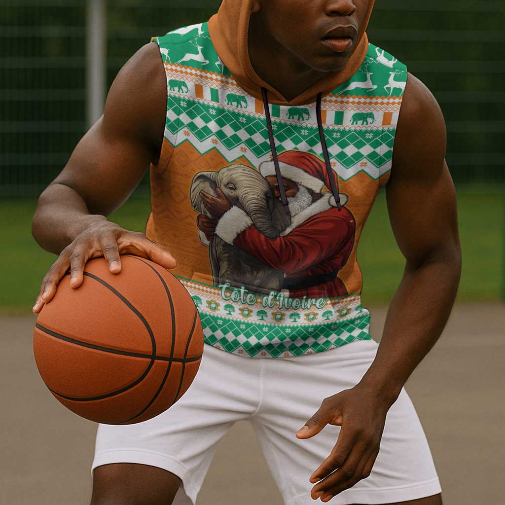 Afro Ivory Coast Christmas Sleeveless Hoodie Black Santa Afishapa - African Pattern - African Pride