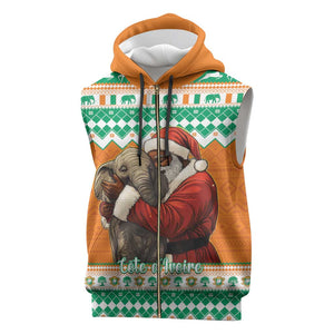 Afro Ivory Coast Christmas Sleeveless Zip Hoodie Black Santa Afishapa - African Pattern - African Pride