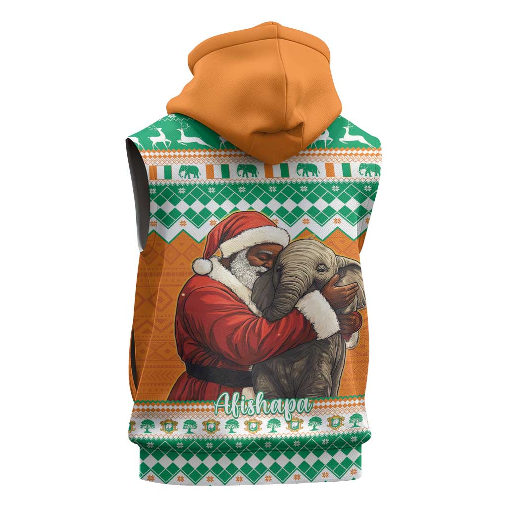 Afro Ivory Coast Christmas Sleeveless Zip Hoodie Black Santa Afishapa - African Pattern - African Pride
