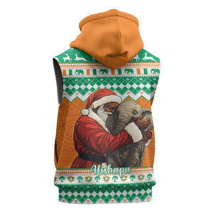 Afro Ivory Coast Christmas Sleeveless Zip Hoodie Black Santa Afishapa - African Pattern - African Pride