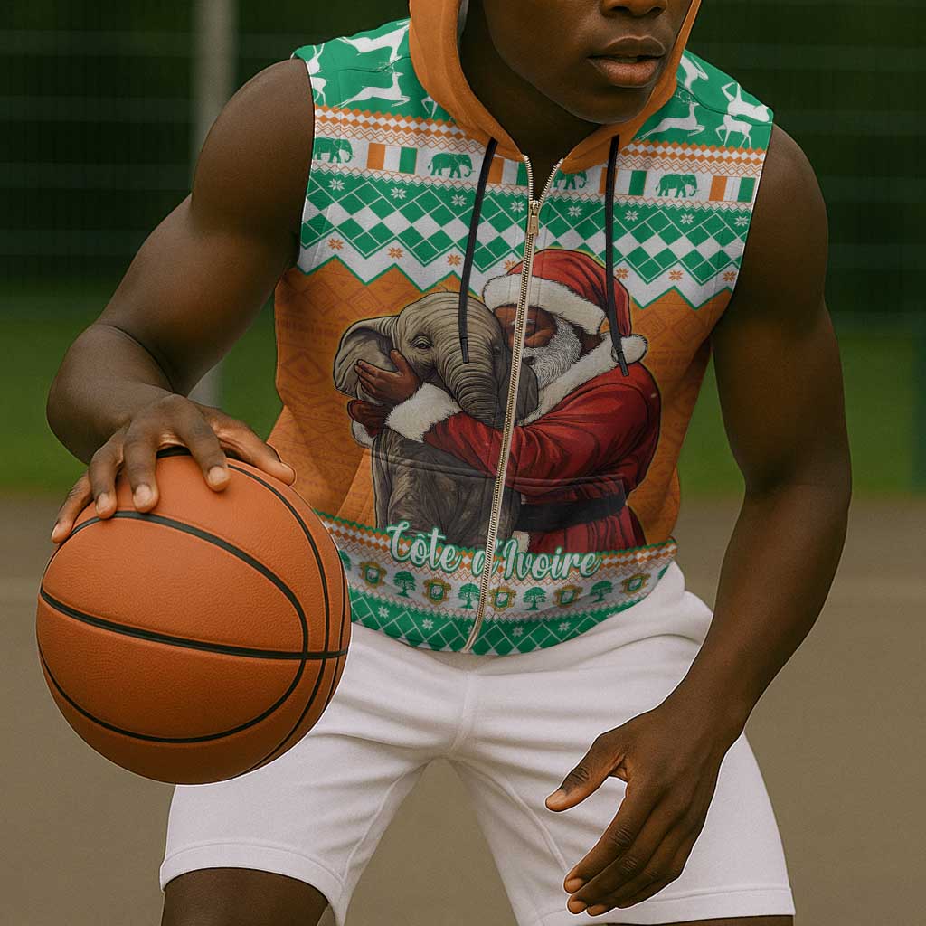 Afro Ivory Coast Christmas Sleeveless Zip Hoodie Black Santa Afishapa - African Pattern - African Pride