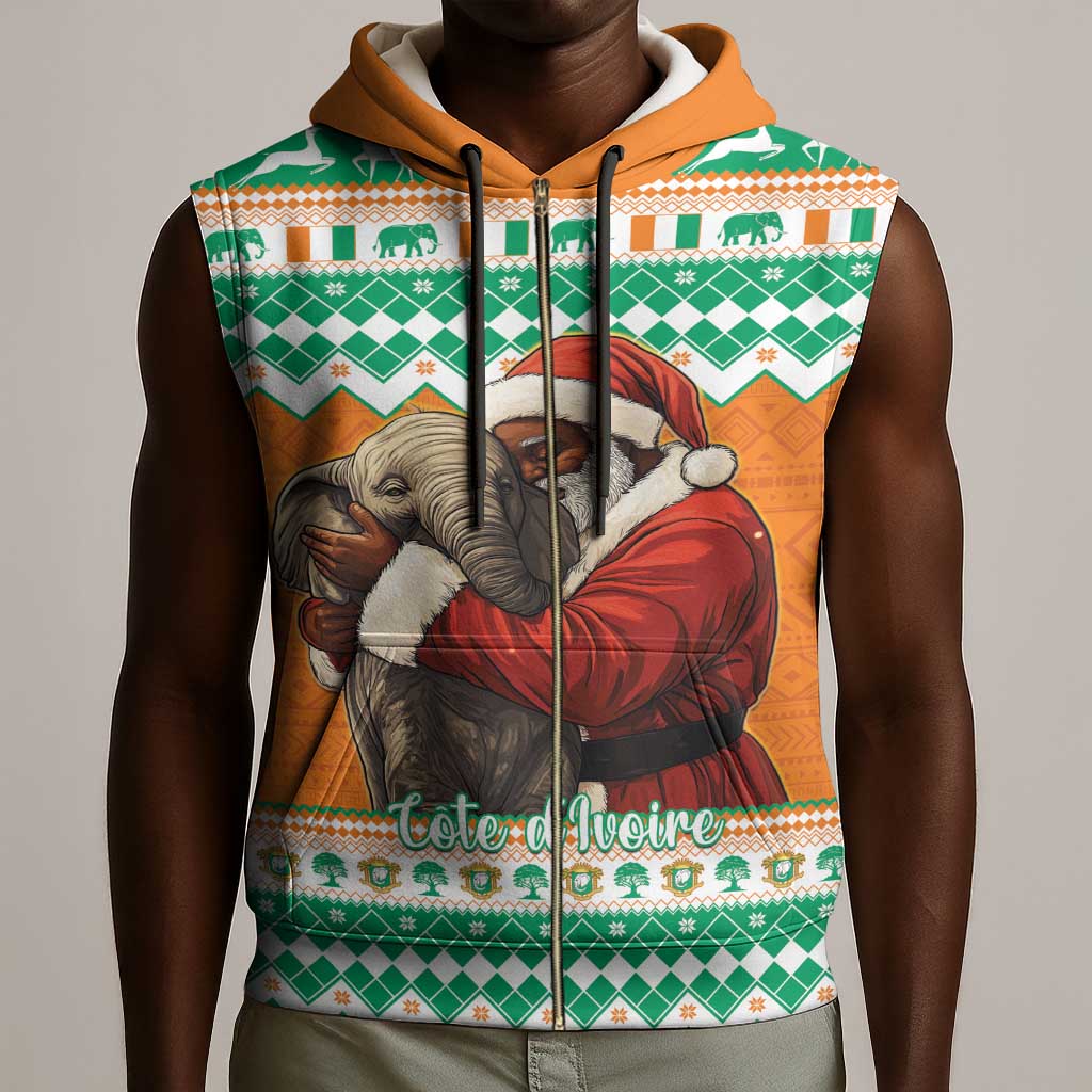Afro Ivory Coast Christmas Sleeveless Zip Hoodie Black Santa Afishapa - African Pattern - African Pride