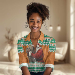 Afro Ivory Coast Christmas Women Casual Shirt Black Santa Afishapa - African Pattern LT15