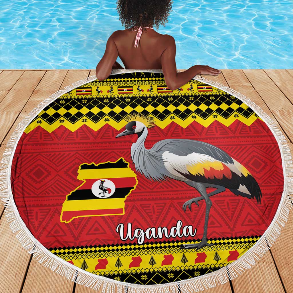 Afro Uganda Christmas Beach Blanket Grey Crowned Crane Sekukkulu Ennugi