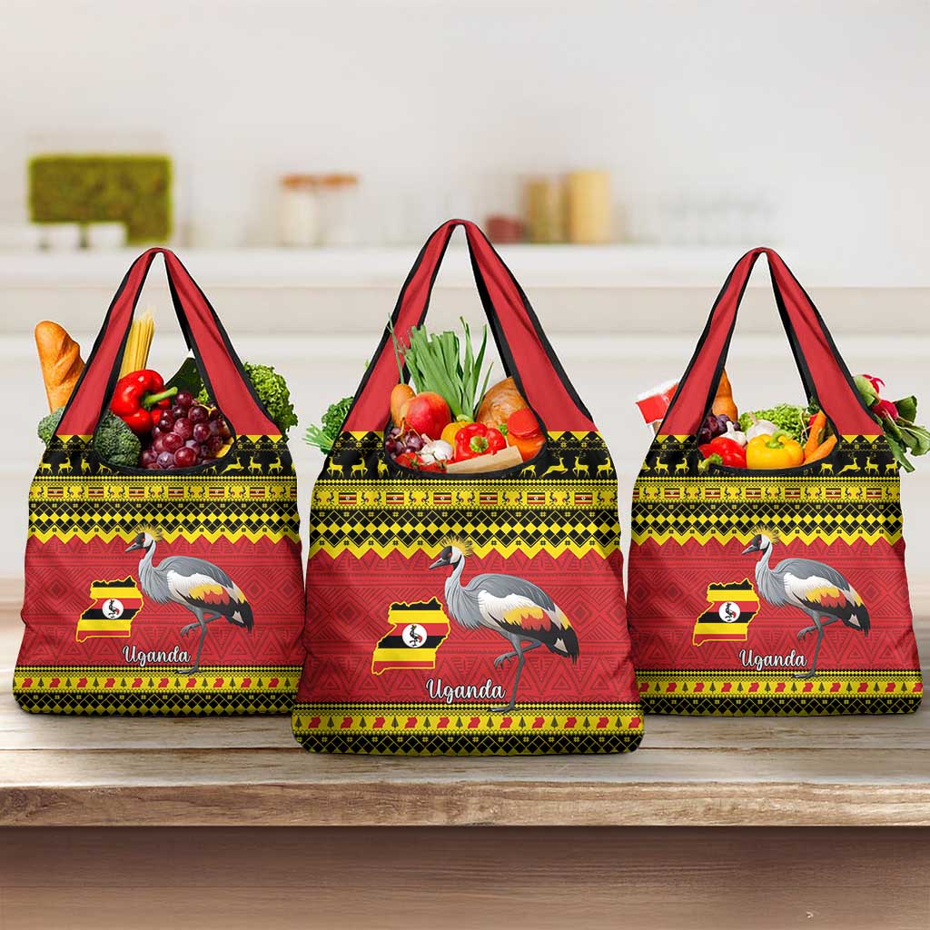 Afro Uganda Christmas Grocery Bag Grey Crowned Crane Sekukkulu Ennugi