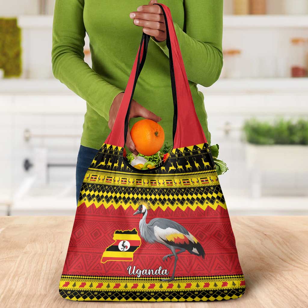 Afro Uganda Christmas Grocery Bag Grey Crowned Crane Sekukkulu Ennugi