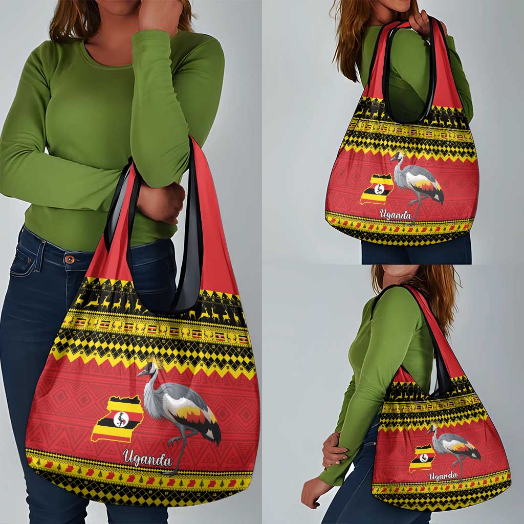 Afro Uganda Christmas Grocery Bag Grey Crowned Crane Sekukkulu Ennugi