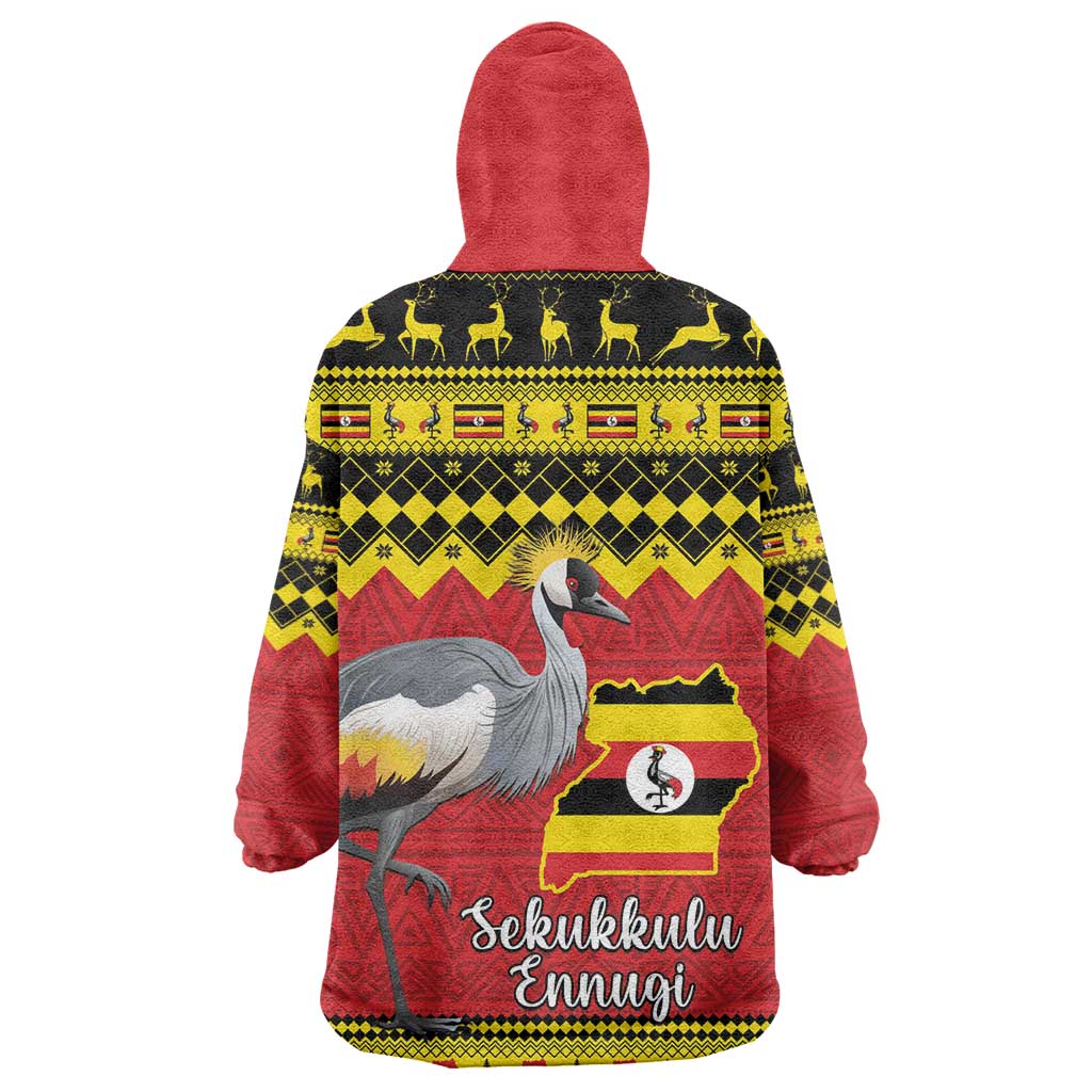 Afro Uganda Christmas Kid Wearable Blanket Hoodie Grey Crowned Crane Sekukkulu Ennugi