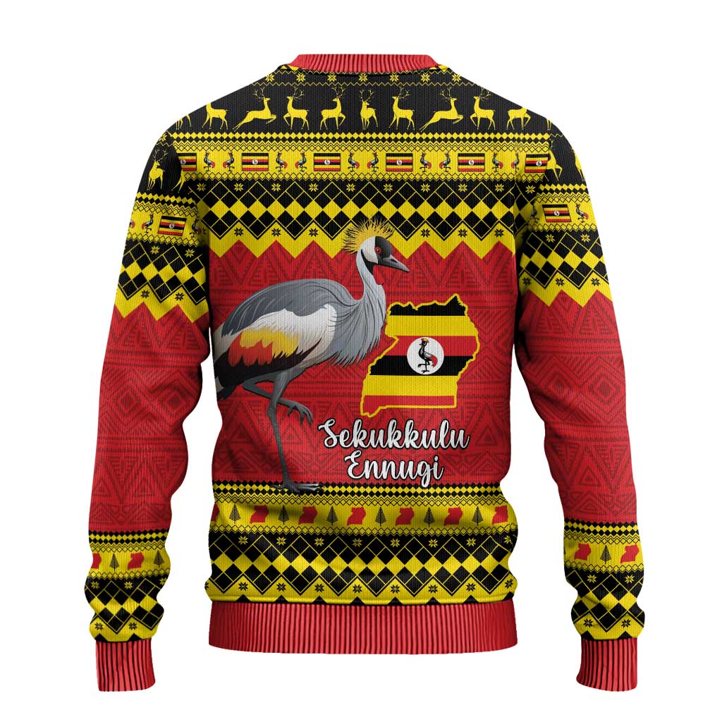 Afro Uganda Christmas Ugly Christmas Sweater Grey Crowned Crane Sekukkulu Ennugi