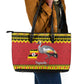 Afro Uganda Christmas Leather Tote Bag Grey Crowned Crane Sekukkulu Ennugi