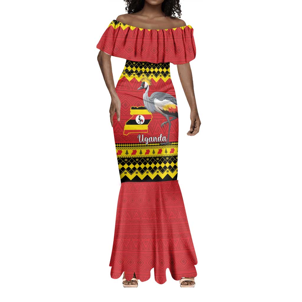 Afro Uganda Christmas Mermaid Dress Grey Crowned Crane Sekukkulu Ennugi