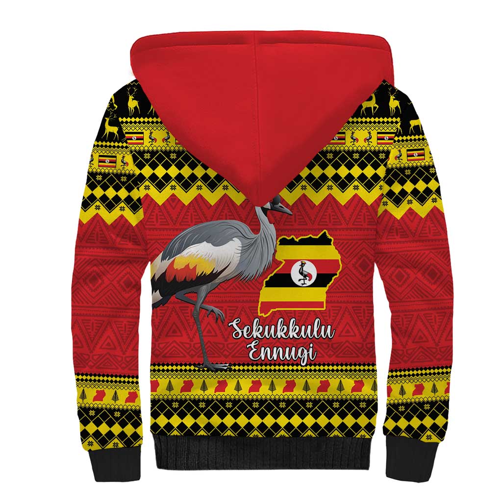 Afro Uganda Christmas Sherpa Hoodie Grey Crowned Crane Sekukkulu Ennugi