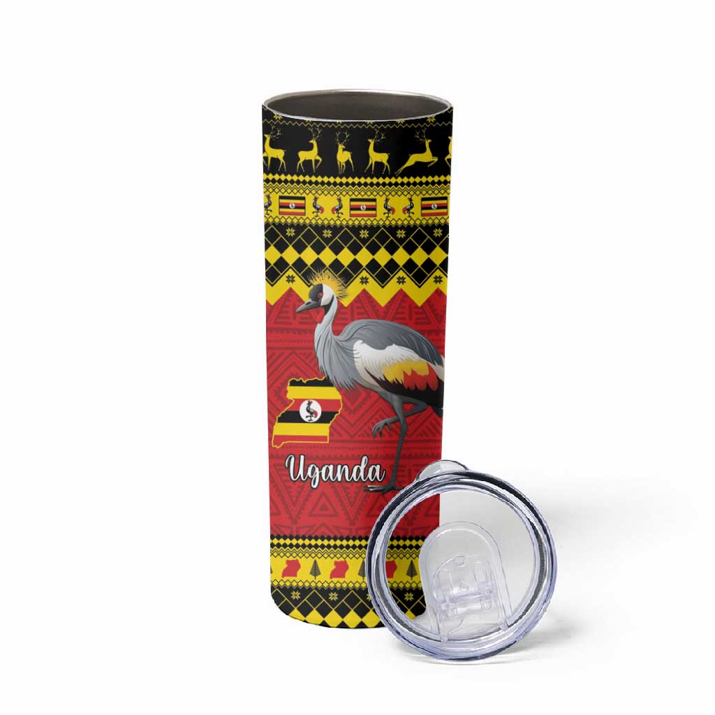 Afro Uganda Christmas Skinny Tumbler Grey Crowned Crane Sekukkulu Ennugi