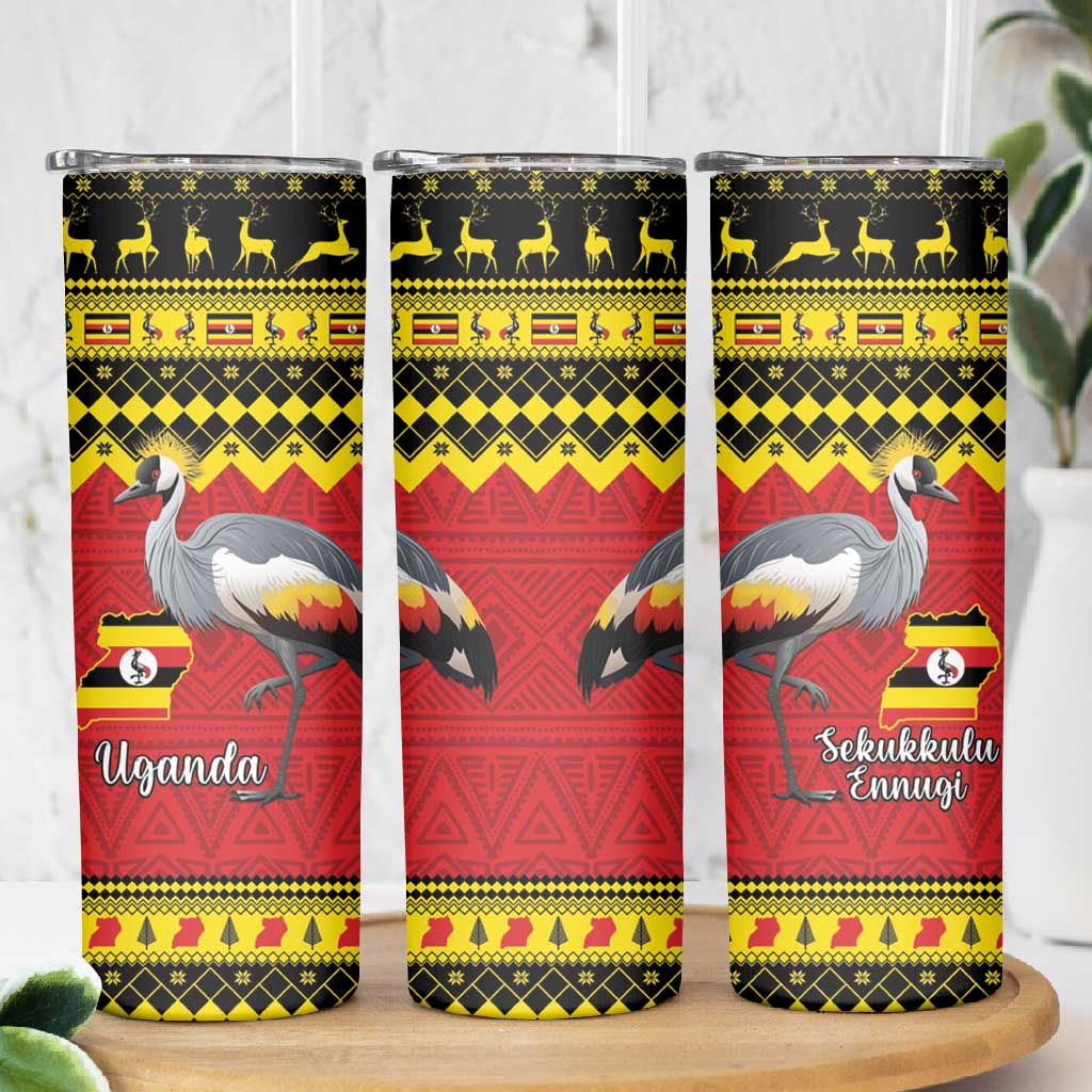 Afro Uganda Christmas Skinny Tumbler Grey Crowned Crane Sekukkulu Ennugi
