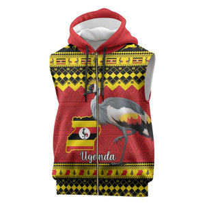 Afro Uganda Christmas Sleeveless Zip Hoodie Grey Crowned Crane Sekukkulu Ennugi - African Pride