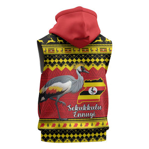 Afro Uganda Christmas Sleeveless Zip Hoodie Grey Crowned Crane Sekukkulu Ennugi - African Pride