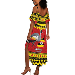 Afro Uganda Christmas Summer Maxi Dress Grey Crowned Crane Sekukkulu Ennugi