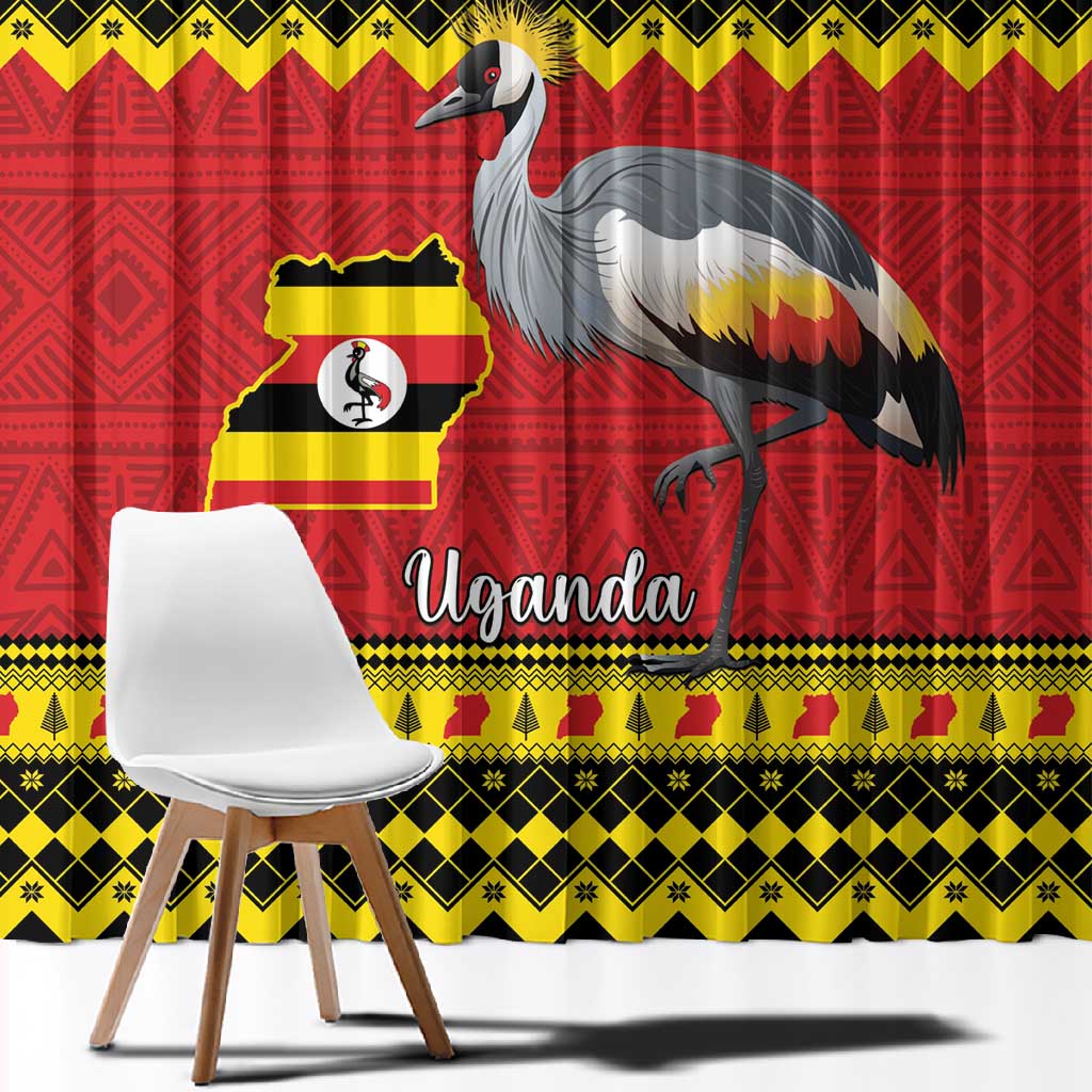 Afro Uganda Christmas Window Curtain Grey Crowned Crane Sekukkulu Ennugi