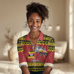 Afro Uganda Christmas Women Casual Shirt Grey Crowned Crane Sekukkulu Ennugi LT15