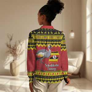 Afro Uganda Christmas Women Casual Shirt Grey Crowned Crane Sekukkulu Ennugi LT15