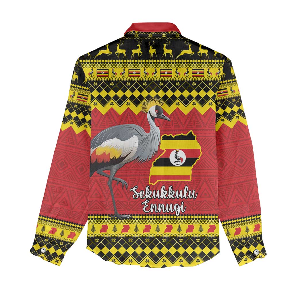 Afro Uganda Christmas Women Casual Shirt Grey Crowned Crane Sekukkulu Ennugi LT15