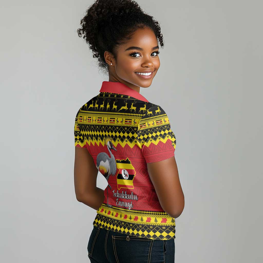Afro Uganda Christmas Women Polo Shirt Grey Crowned Crane Sekukkulu Ennugi