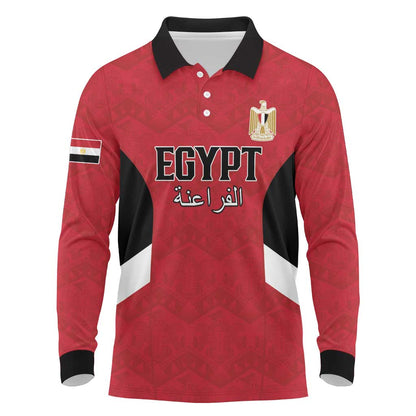 Custom Egypt Football Long Sleeve Polo Shirt Pharaohs Road To The World 2026 - African Pride