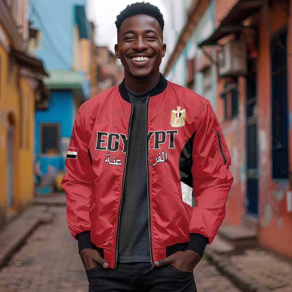 Custom Egypt Football Sleeve Zip Bomber Jacket Pharaohs Road To The World 2026 - African Pride