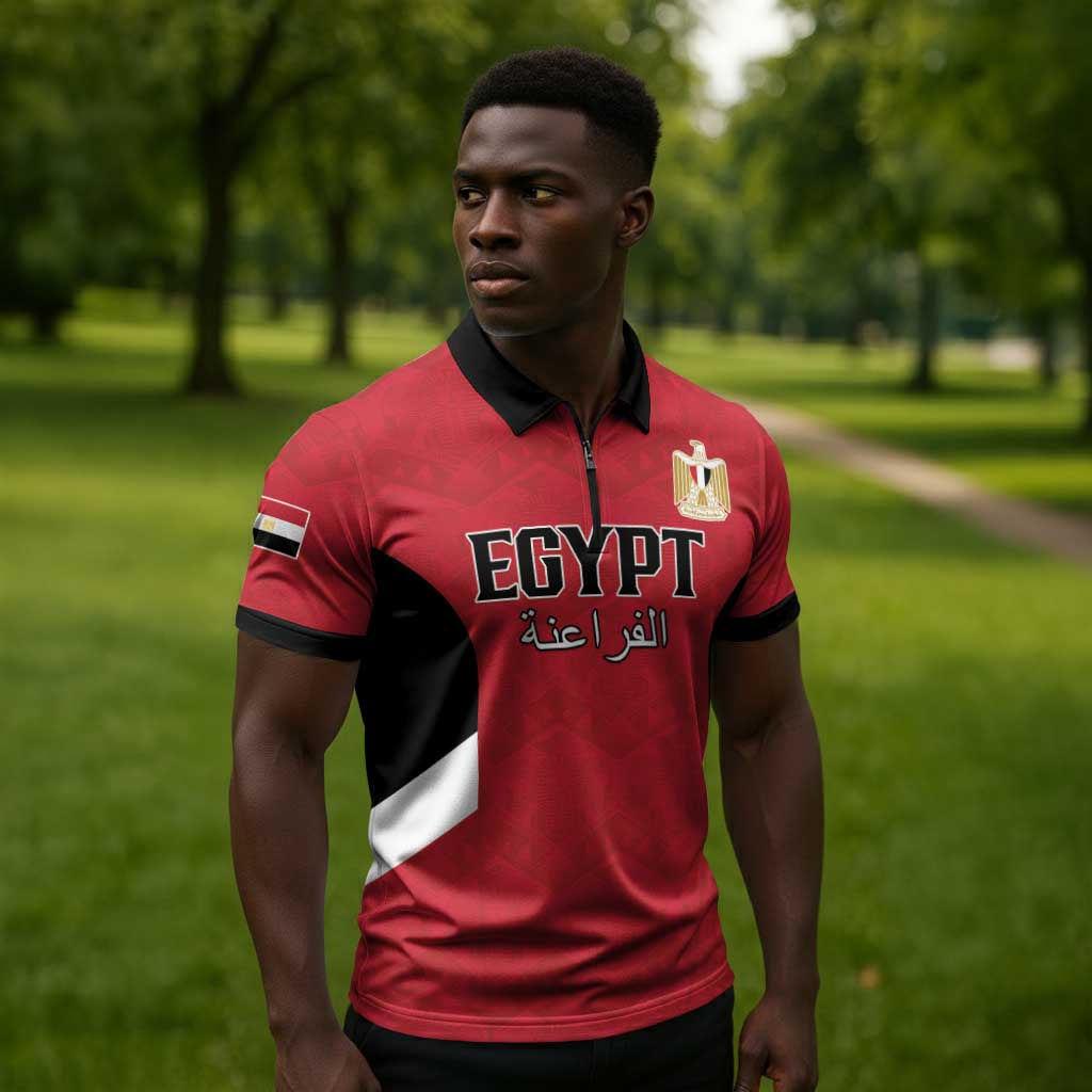 Custom Egypt Football Zipper Polo Shirt Pharaohs Road To The World 2026 - African Pride