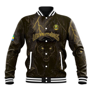 Custom Gabon Football Baseball Jacket Black Panther Thunder - African Pride