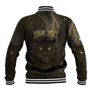Custom Gabon Football Baseball Jacket Black Panther Thunder - African Pride