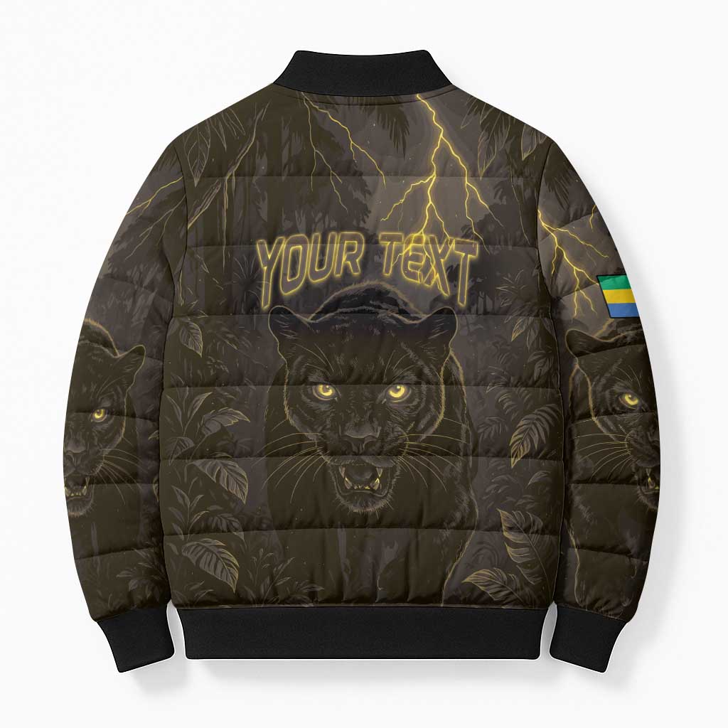 Custom Gabon Football Bomber Puffer Jacket Black Panther Thunder - African Pride