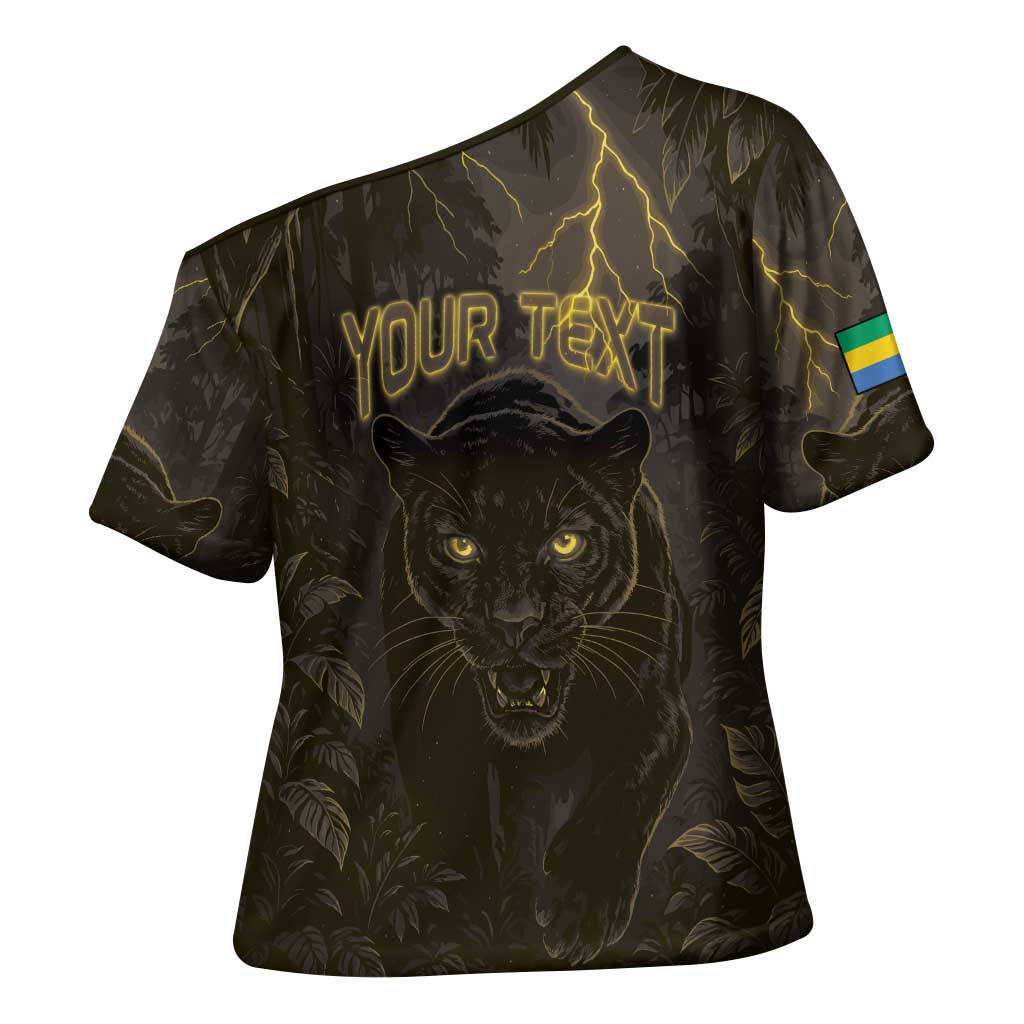 Custom Gabon Football Cross Shoulder Shirt Black Panther Thunder - African Pride