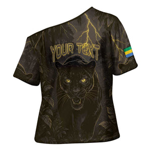 Custom Gabon Football Cross Shoulder Shirt Black Panther Thunder - African Pride