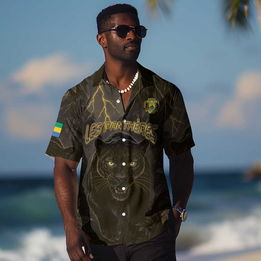 Custom Gabon Football Hawaiian Shirt Black Panther Thunder - African Pride