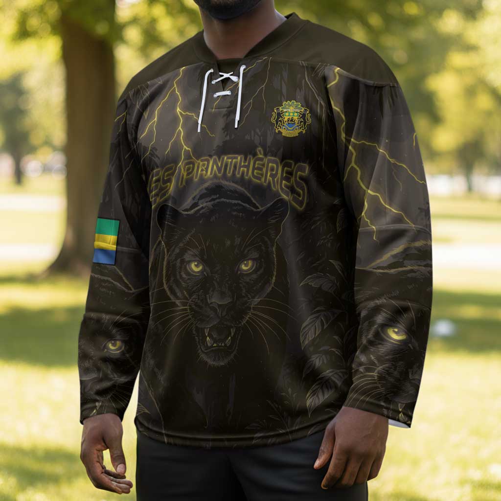 Custom Gabon Football Hockey Jersey Black Panther Thunder - African Pride