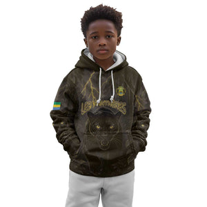 Custom Gabon Football Kid Hoodie Black Panther Thunder - African Pride