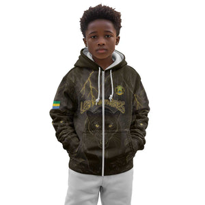 Custom Gabon Football Kid Hoodie Black Panther Thunder - African Pride