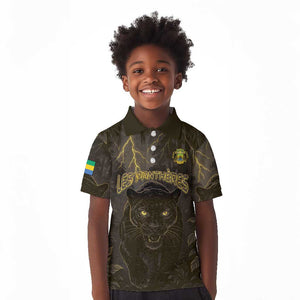 Custom Gabon Football Kid Polo Shirt Black Panther Thunder - African Pride